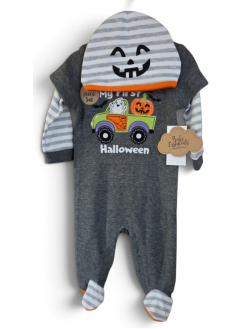 Baby Boy Halloween Footie Set 3 Month Grey Orange